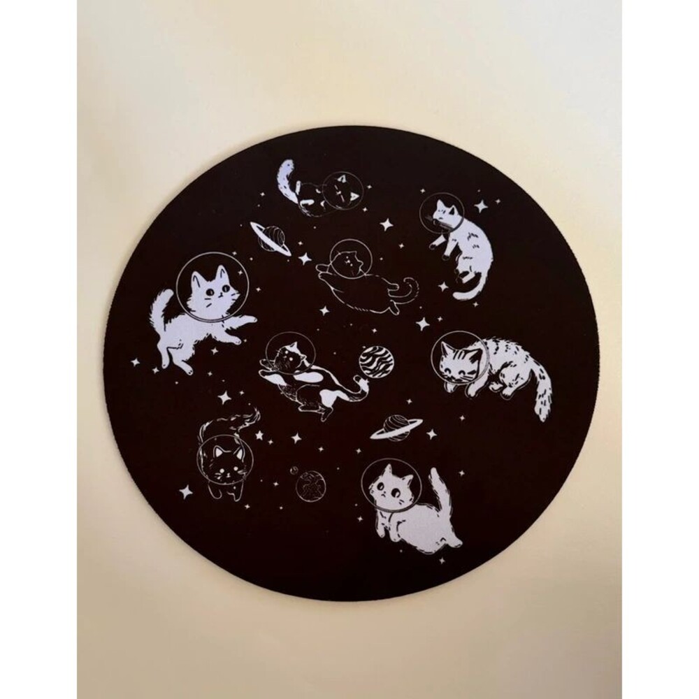 Space Cat Mouse Pad 9 Inch Black Celestial Cosmic Kitty Desk Mat